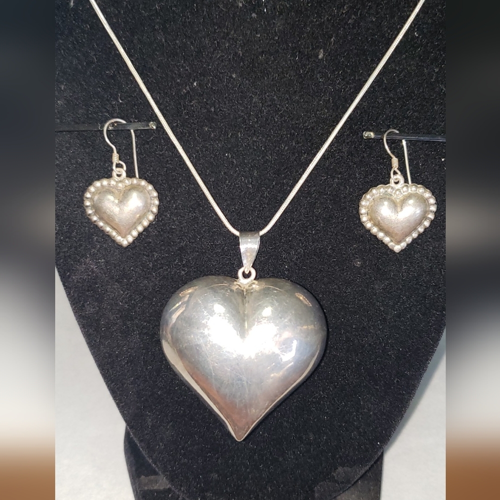 Sterling silver Heart pendant and heart earrings
